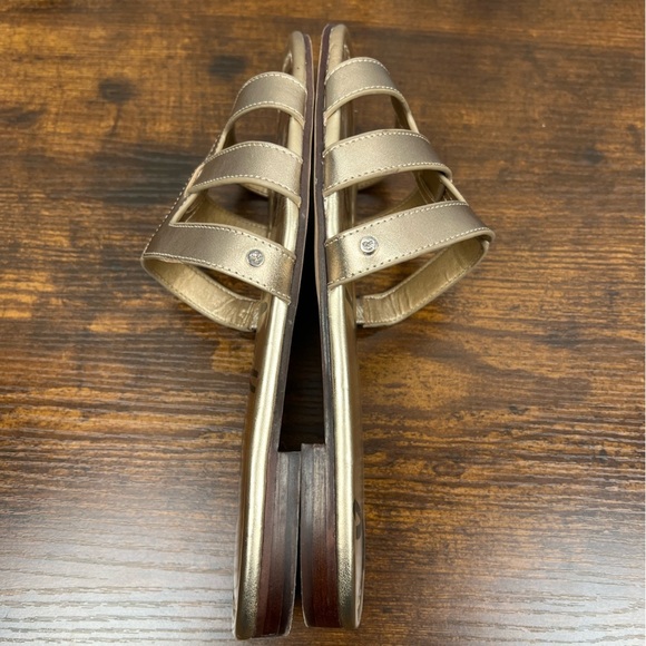 Sam Edelman Gold Bay Sandals Slides Stacked Mini Heel Women’s Sz 7.5 - Picture 8 of 11